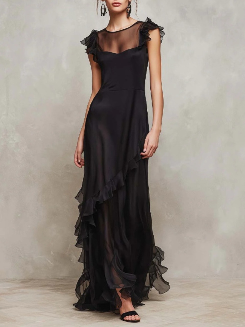 Sheer Ruffle Trim Maxi Dress - Picture 3 of 6
